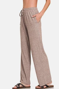 Zenana Drawstring Wide Leg Pants with Side Pockets - Picture 1 of 4