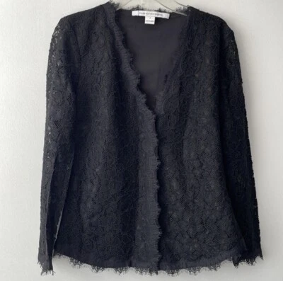 Diane Von Furstenberg “Bria” 黑色蕾丝纽扣衬衫内衬晚装 0 B4 码 — 第 1/4 张图片