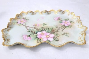 Bandeja rosa salvaje pintada a mano firmada por Artist A. R. 316 - Imagen 1 de 7