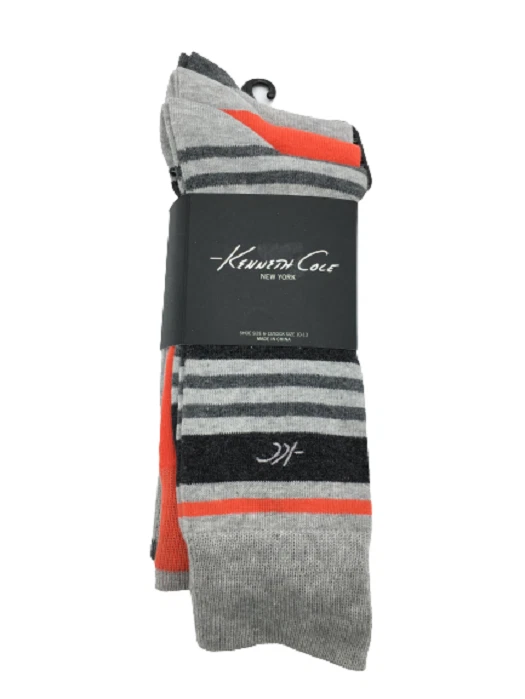 Paquete de 3 calcetines de vestir Kenneth Cole gris y naranja a rayas zapatos para hombre talla 6-10 nuevos Foto 1 de 4
