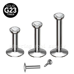 18G G23 Titanium Internally Thread 2mm Press Fit Gem Top Labret Stud EarTragus - Picture 1 of 2