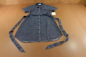 Bella Dahl Womens Medium Dark Wash Denim Short Sleeve Belted Shirt Dress NWT - Picture 1 of 9
