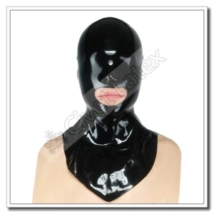 Latex Gummi Hoods Mask Blind Face Cover Mouth Open Nose Hole Neck Link Style A30 - Bild 1 von 4