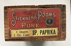 Antique Stickney & Poor's Wooden Shipping Spice Box-Paprika-General Store-NICE! - Picture 1 of 6