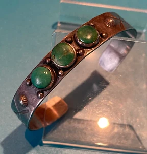 Sterling Silver 925 Round Green Turquoise Bangle Bracelet - Picture 1 of 11