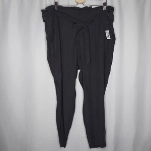 Old Navy Twill Pants Womens XXL Gray Hi-Rise Straight Tie Belt Waist Zipper NEW - Picture 1 of 6