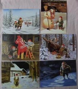 6 pcs unposted GNOME, SNOWMAN, MOOSE postcards Jan Bergerlind Sweden Lot 13 - Picture 1 of 1