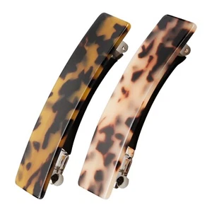 2PCS French Tortoise Shell Hair Barrettes Rectangle Clips for Women - Picture 1 of 5