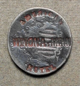 Counterstamp: WINONA, MINN., AMERICAN HOTEL c/s on Shield 5c, Brunk A-258, destr - Picture 1 of 4