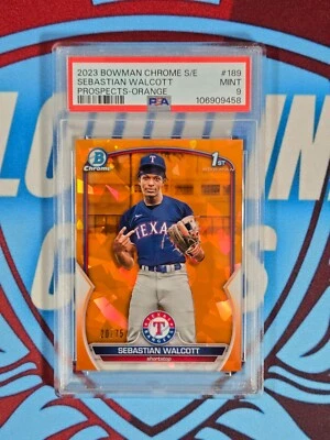 2023 Bowman Chrome Sapphire Sebastian Walcott Orange Refractor /75 PSA 9 - Image 1 of 2