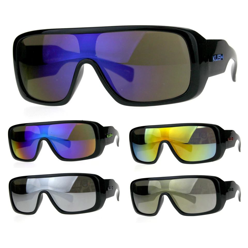 Mens Shield Robotic Kush Gangster Plastic Mirrored Sunglasses - Image 1 of 1