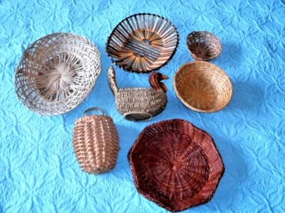 Vintage Boho country Basket Wall Lot Of 7 pc. Wicker Rattan Wall Decor - Image 1 of 4