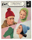 Original Vintage Knitting Pattern Lady/Man's Hats, Child's Helmet & Mitts for al
