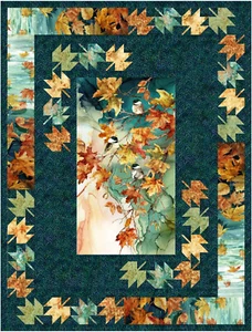 Autumn Blaze Teal Quilt Kit 56x73 by Northcott Autumn Breeze Intermediate - Picture 1 of 10