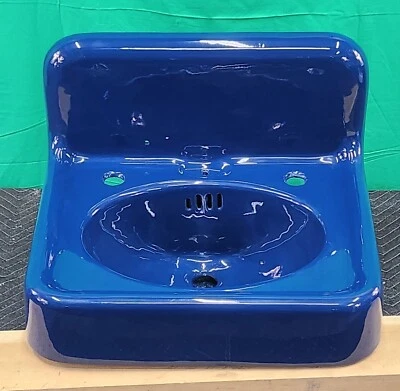 Fregadero de baño de hierro fundido azul cobalto estilo montaje en pared acabado profesional Foto 1 de 4