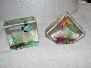 Aquarium Fish Tank Mid Century Sculpture Paperweight Glass Lot of 2 - Picture 1 of 9