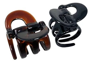 Parcelona French Circular Shell N Nero Piccoli Artigli per Capelli in Celluloide da Donna - Foto 1 di 9