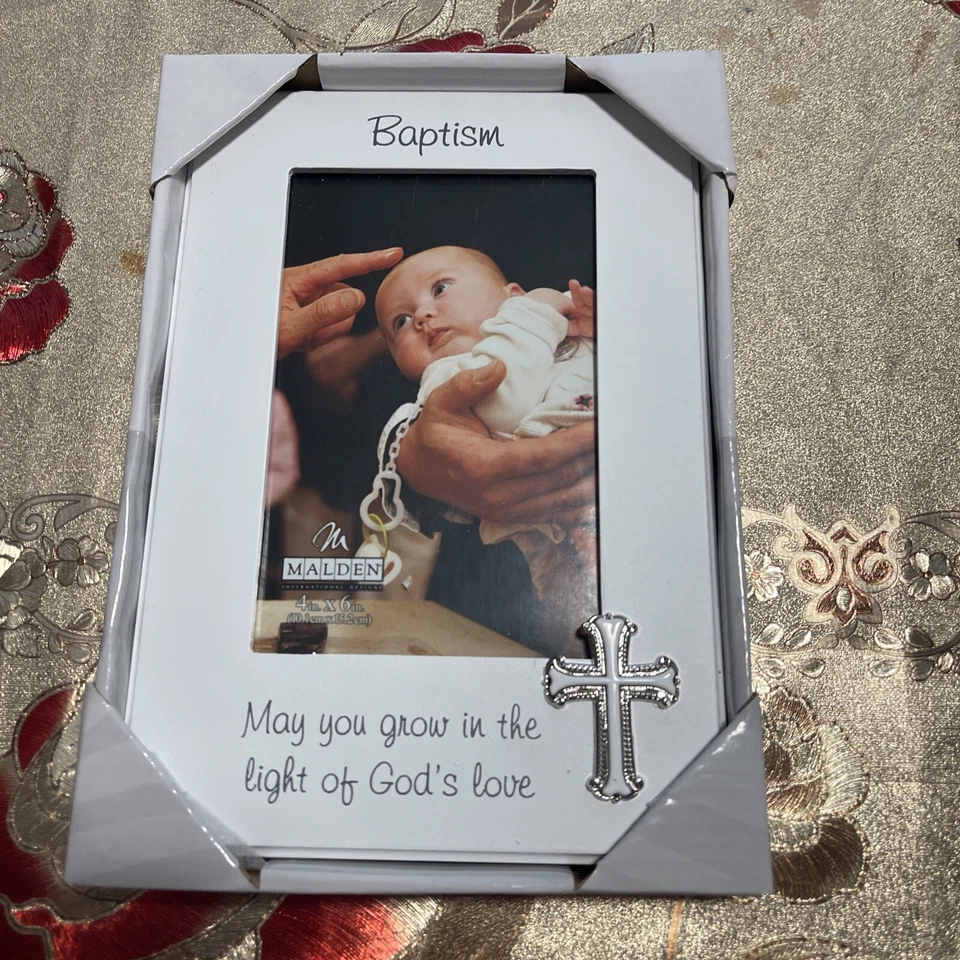 Marco de madera bautismo que crezcas a la luz del amor de Dios 4x6 blanco Foto 1 de 4