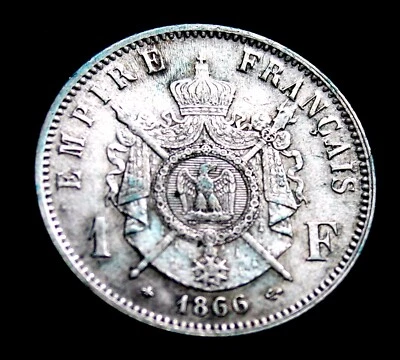 Francia 1866 Un Franco Plata Emperador Napoleón III 2311-120 Foto 1 de 4