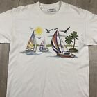 Vintage 90S Hanes Sail Boat Men's T Shirt Crew Neck Size M White