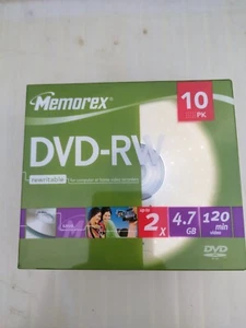 10 x Memorex DVD-RW up to 2x 4.7 GB 120 minutes Video Slim Case New still sealed - Picture 1 of 6