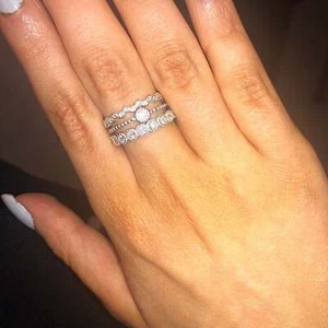 3 Piece Trio CZ Stack Ring Set Milgrain Eternity Bands .925 Silver Size 5 - Picture 1 of 13