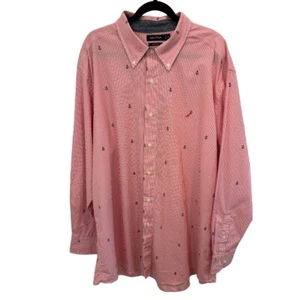 Nautica Men Pink Stripe Nautical Anchors Long Sleeve Button Down Shirt 2XL NWOT - Picture 1 of 5