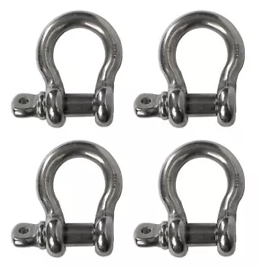 4-Four 1/2" Marine Bow Shackle Clevis DRing 316 Stainless Steel Sailboat Rigging - Picture 1 of 11
