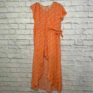 Love, Fire Kids Romper XL Peach Floral Short Sleeve Surplice Faux Wrap Girls - Picture 1 of 5