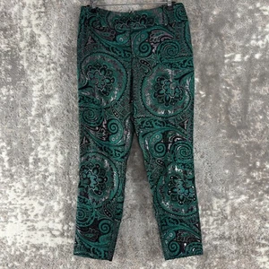 Alice + Olivia Sz 8 Teal Silver Metallic Paisley Jacquard Chino Dress Pants Tape - Picture 1 of 12