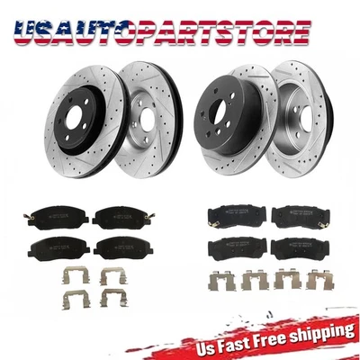Front Rear Drilled Rotors Brake Pads Ceramic for 2007 2008 2009 Hyundai Santa Fe Foto 1 de 4
