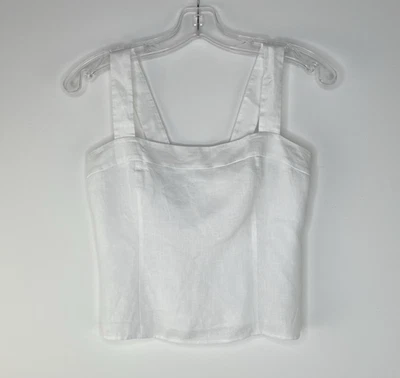 QUINCE White Coastal Beachy Cowgirl Smocked Zip Linen Adjustable Cropped Tank XS - Image 1 of 4