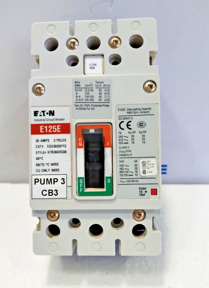 EATON CUTLER HAMMER E125E EGE3035FFG 35A  3P BREAKER - Image 1 of 4