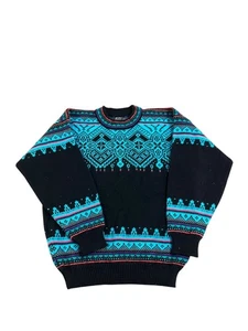 Vintage Dale of Norway Sweater Nordic Wool Knit Ski Pullover blue black XL - Picture 1 of 7