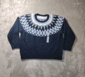 Navy Blue White Fair Isle Knit Sweater Size Large Wool Blend By Old Navy - Picture 1 of 7