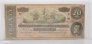 1864 $20 Twenty Dollar Confederate States of America Note Richmond - Picture 1 of 2