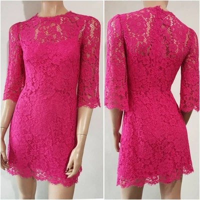 🆓US🛃 Dolce&Gabbana Lace Fuchsia Pink Mini Dress IT 38 - Image 1 of 4