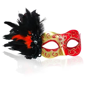 Glitter Feather Masquerade Mask for Women Mardi Gras Halloween Cosplay Party - Picture 1 of 17