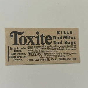 Toxite Kills Red Mites Bed Bugs Chestertown MD 1943 Wisconsin Ad SAH8-S19 - Picture 1 of 2