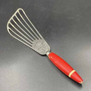 Vintage A&J Batter Beater Whisk with RED Wood Handle Curved to Fit Bowl 11.5 in - Picture 1 of 6
