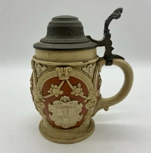 Villeroy & Boch Mettlach Beer Stein 2077 Lid Germany 1896 Orange Brown Armor - Picture 1 of 10