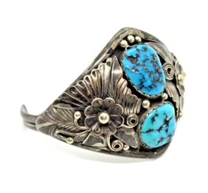 Vintage A. EDSITTY 925 Sterling Silver Bangle Turquoise Navajo Native American BIG - Picture 1 of 6