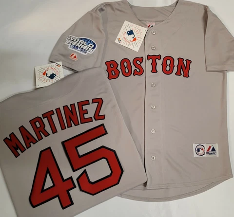 Majestic Boston Red Sox PEDRO MARTINEZ 2004 World Series Baseball JERSEY GRAY Cover