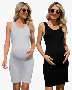 2 Pack Women's Maternity Dresses Casual Sleeveless Bodycon Dresses - Large - Picture 1 of 6
