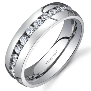 Titanium Womens 6 mm Eternity Band with Cubic Zirconia - Picture 1 of 1