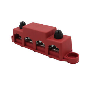 48V DC  Black 5/16" 4 Stud Power and Ground Distribution Block with Cover M8 Red