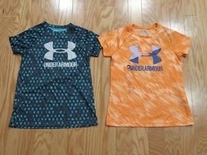 (2) Under Armour Girls Logo Shirt Blue Orange YMD - Picture 1 of 2