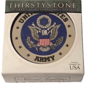 VTG THIRSTYSTONE Sandstone ROUND COASTERS Box Set 4 U S ARMY DESIGN NOS - Picture 1 of 4