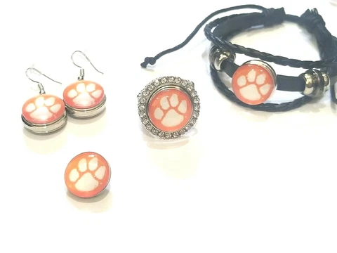 Clemson Tigers NCAA Snap Jewelry snap, stretch Ring, Earrings or Bracelet Cover