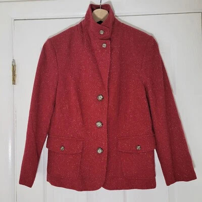 Blazer vintage L.L.Bean para mujer cuello bidireccional rojo lana Donegal bolsillos seda MP Foto 1 de 4